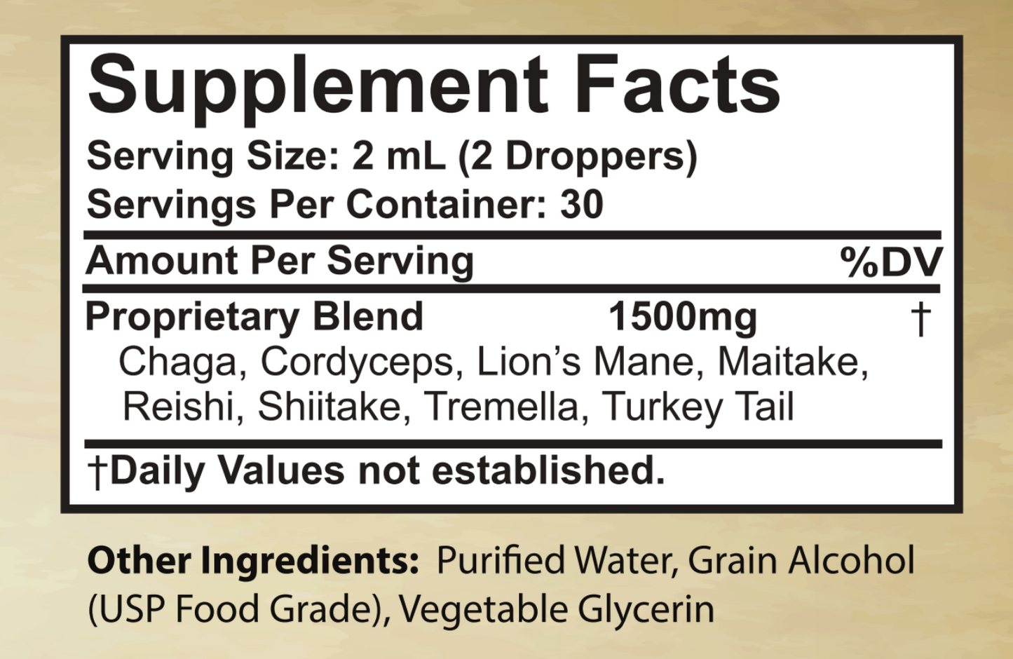 Mushroom Complex Herbal Liquid Drops - Lion's Mane - Cordyceps - 8 in 1